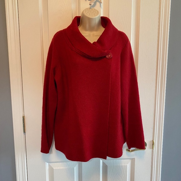 BUY 2 ITEMS & GET 1 FREE - Cleo Red Crossover Sweater Sz L - Picture 1 of 7